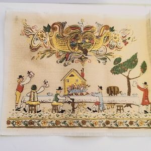 VINTAGE HAND PAINTED LINEN SCENES